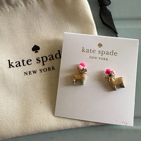 Kate Spade 14kt Gold Plated Haute Stuff Penny The Pinata LLama Stud Earrings - Picture 1 of 4